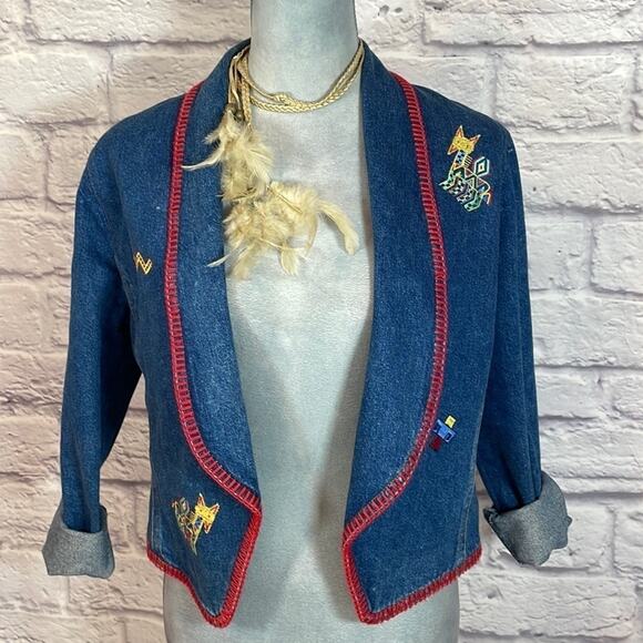 Vintage 90’s Rickie aztec embroidered denim jacket - Picture 2 of 7